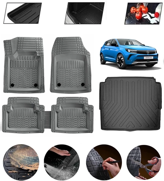 Opel Grandland 2017-2025 Alt Uyumlu Paspas Araca Özel Bagaj Havuzu MBS Gri ürün görseli 1