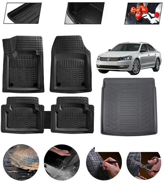 Volkswagen Passat B7 2010-2015 Uyumlu Paspas Araca Özel Bagaj Havuzu MBS Siyah ürün görseli 1