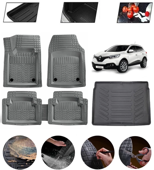 Renault Kadjar Uyumlu Paspas Araca Özel Bagaj Havuzu MBS Gri ürün görseli 1