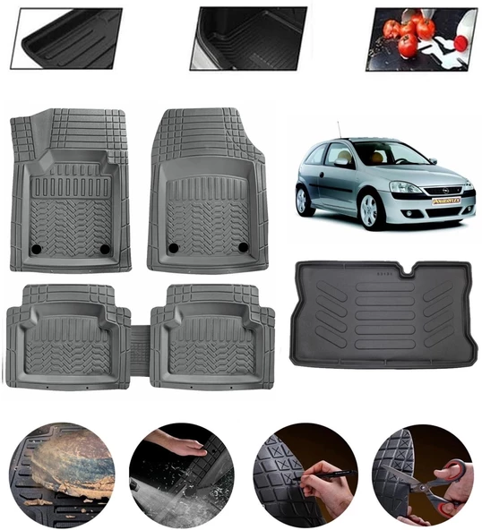 Opel Corsa C 2000-2005 Uyumlu Paspas Araca Özel Bagaj Havuzu MBS Gri ürün görseli 1