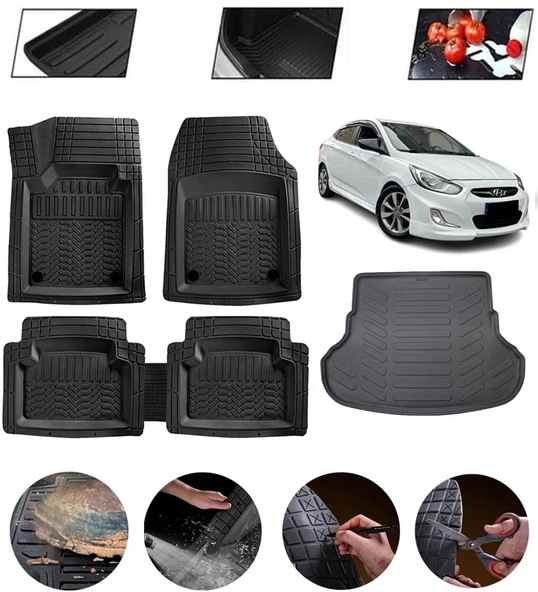 Hyundai Accent Blue 2011-2018 Uyumlu Paspas Araca Özel Bagaj Havuzu MBS Siyah ürün görseli 1