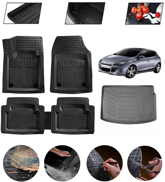 Renault Megane 3 Hatchback 2009-2016 Uyumlu Paspas Araca Özel Bagaj Havuzu MBS Siyah ürün görseli 1