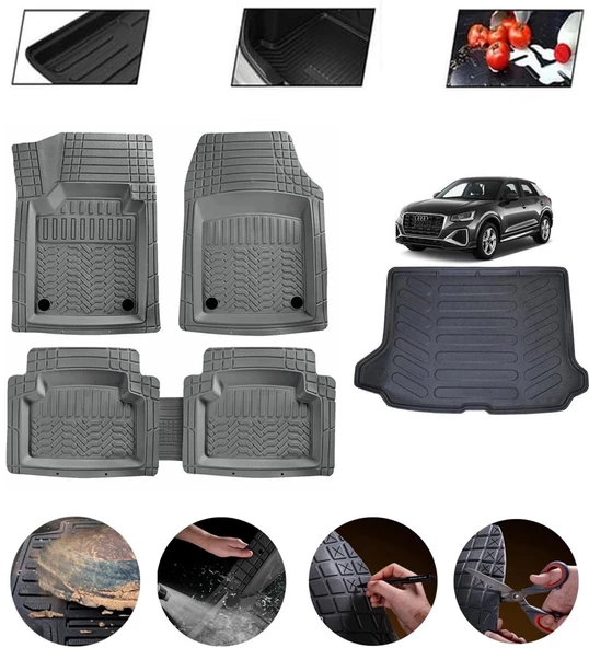 Audi Q2 2016-2025 Uyumlu Paspas Araca Özel Bagaj Havuzu MBS Gri ürün görseli 1