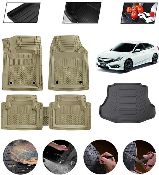 Honda Civic Sedan 2012-2016 Uyumlu Paspas Araca Özel Bagaj Havuzu MBS Bej ürün görseli 1