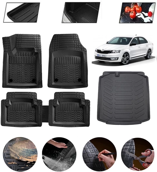 Skoda Rapid Sedan 2012 Sonrası Uyumlu Paspas Araca Özel Bagaj Havuzu MBS Siyah ürün görseli 1