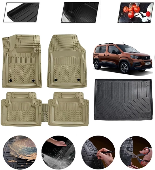 Peugeot Rifter 2019 Demirli Uyumlu Paspas Araca Özel Bagaj Havuzu MBS Bej ürün görseli 1