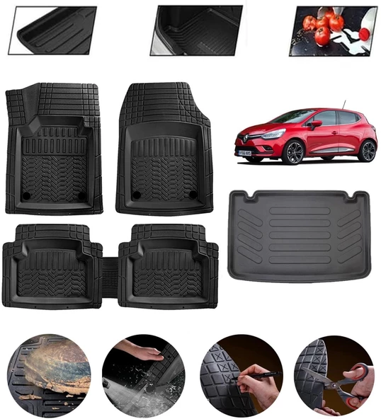 Renault Clio 4 Hatchback 2012-2019 Uyumlu Paspas Araca Özel Bagaj Havuzu MBS Siyah ürün görseli 1