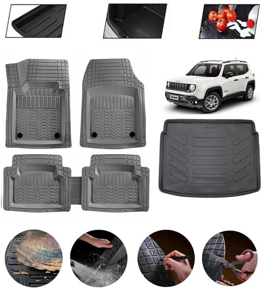 Jeep Renegade 2015 Sonrası Üst Uyumlu Paspas Araca Özel Bagaj Havuzu MBS Gri ürün görseli 1