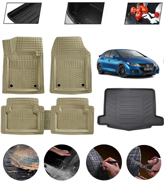 Honda Civic Hatchback 2012-2016 Uyumlu Paspas Araca Özel Bagaj Havuzu MBS Bej ürün görseli 1