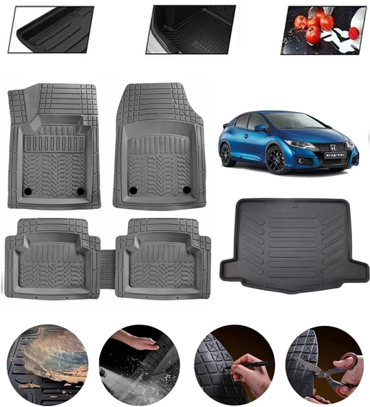 Honda Civic Hatchback 2012-2016 Uyumlu Paspas Araca Özel Bagaj Havuzu MBS Gri ürün görseli 1