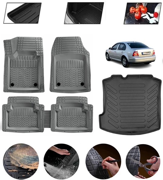 Volkswagen Golf 4 1997-2005 Uyumlu Paspas Araca Özel Bagaj Havuzu MBS Gri ürün görseli 1