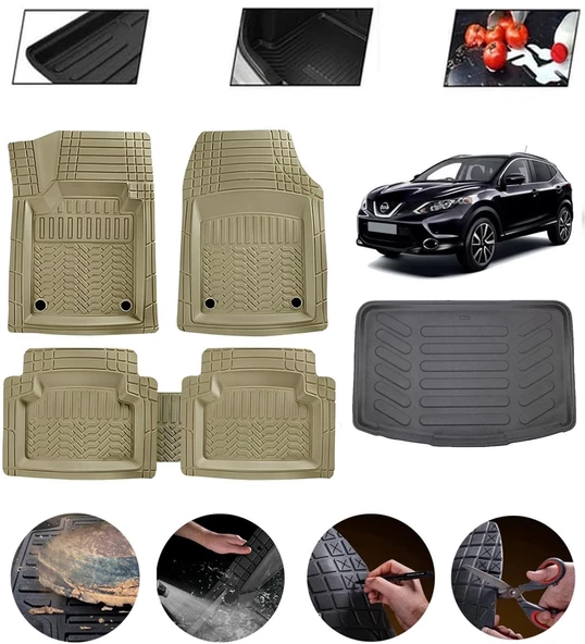 Nissan Qashqai 2013-2021 Visia Uyumlu Paspas Araca Özel Bagaj Havuzu MBS Bej ürün görseli 1