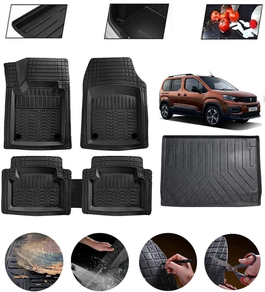 Peugeot Rifter 2019 Demirli Uyumlu Paspas Araca Özel Bagaj Havuzu MBS Siyah ürün görseli 1