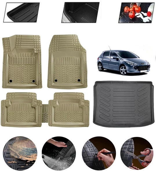 Peugeot 307 Uyumlu Paspas Araca Özel Bagaj Havuzu MBS Bej ürün görseli 1