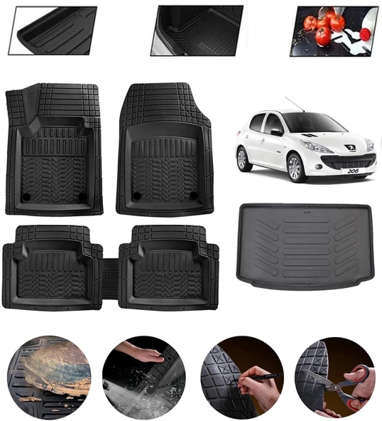 Peugeot 206 Uyumlu Paspas Araca Özel Bagaj Havuzu MBS Siyah ürün görseli 1