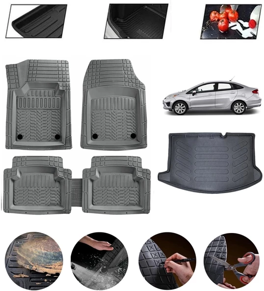 Ford Fiesta 2009-2017 Uyumlu Paspas Araca Özel Bagaj Havuzu MBS Gri ürün görseli 1