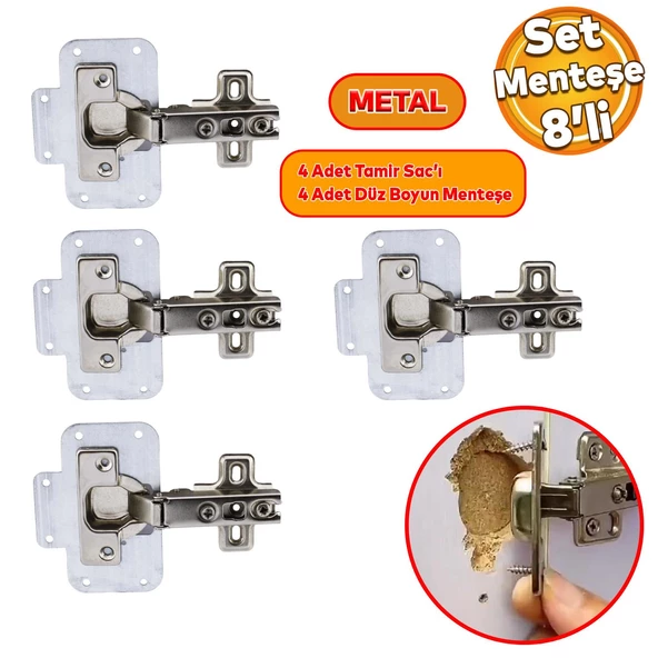 Mobilya Dolap Kapak Metal Tamir Saç Hanaks Mobilya Dolap Kapak Menteşesi Düz Tas Menteşe Set 8'li ürün görseli