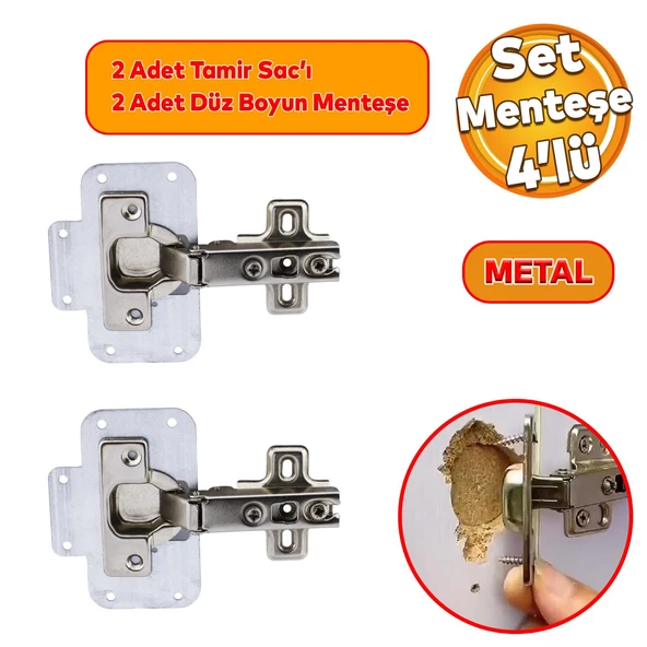 Mobilya Dolap Kapak Metal Tamir Saç Hanaks Mobilya Dolap Kapak Menteşesi Düz Tas Menteşe Set 4'lü ürün görseli