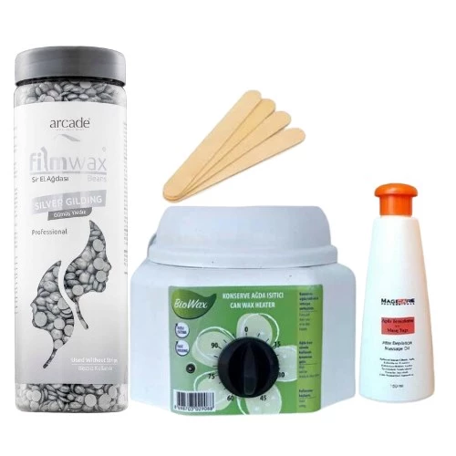Arcade Filmwax Boncuklu Sir El Ağda 400 Gr Silver Gilding Gümüş Yaldız Ağda Isıtıcılı Set