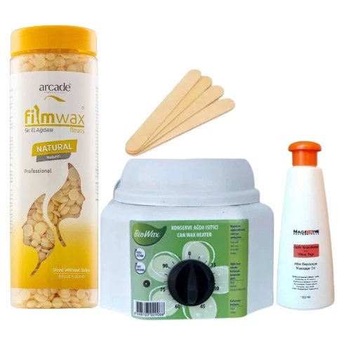 Arcade Filmwax Boncuklu Sir El Ağda 400 Gr Natural Ağda Isıtıcılı Set