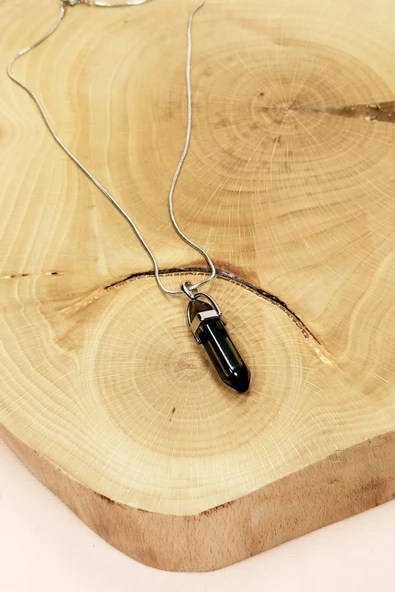 Dumanlı Kuvars Doğal Taşı Zincirli El Yapımı Kolye Uç: 3 cm Zincir: 20 cm Kutulu - 5