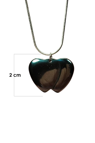 Hematit Doğal Taşı Zincirli El Yapımı Kolye Uç: 2 cm Zincir: 20 cm Kutulu - 2