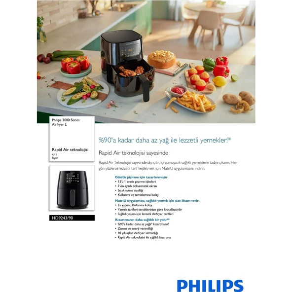 Philips HD9243/90 3000 Serisi 4,1L Large Airfryer - Resim 4