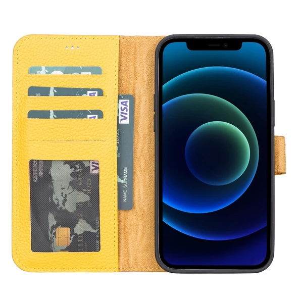 Apple iPhone 13 Pro Max Uyumlu Deri Cüzdanlı Kılıf FL12 Sarı - 2