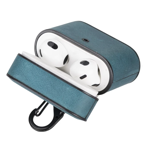 Casquet Apple AirPods 3.nesil Uyumlu Deri Kılıf AA32 Mavi - 2