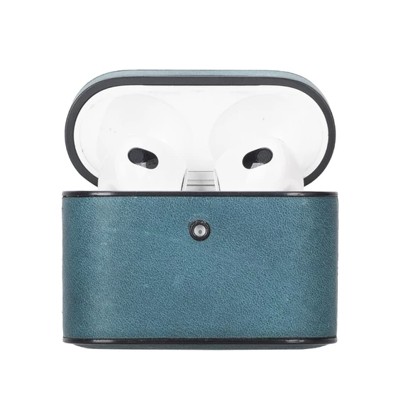 Casquet Apple AirPods 3.nesil Uyumlu Deri Kılıf AA32 Mavi - 4
