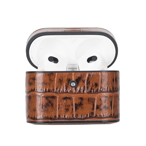 Casquet Apple AirPods 3.nesil Uyumlu Deri Kılıf YK6 Taba - 4