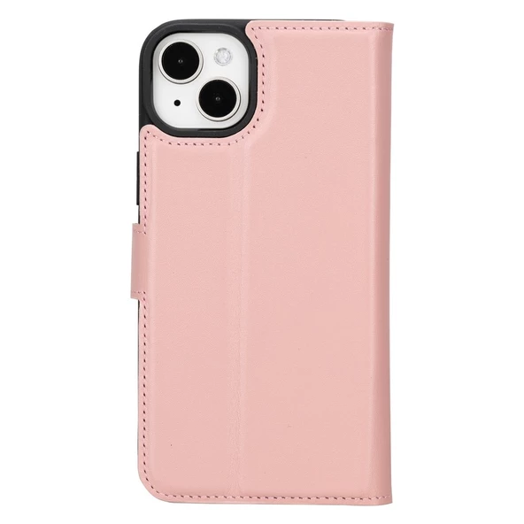 Apple iPhone 15 Plus Uyumlu Deri Cüzdanlı Kılıf MWWN NU2 Pembe - 5