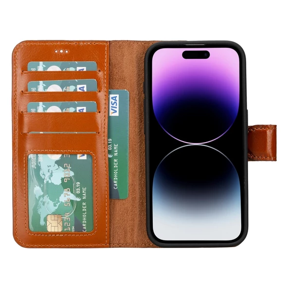 Apple iPhone 15 Pro Uyumlu Deri Cüzdanlı Kılıf MWWN RST2EF Taba - 2