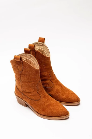 Kadın Kovboy Çizme Western Nakış Desenli Lisa Topuklu Süet - 8