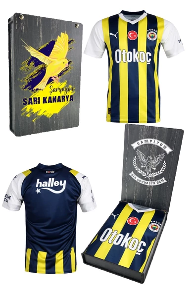 Fenerbahçe Orijinal 23/24 Çocuk Forma FB Kanarya Baskılı Hediyelik Ahşap Kutulu