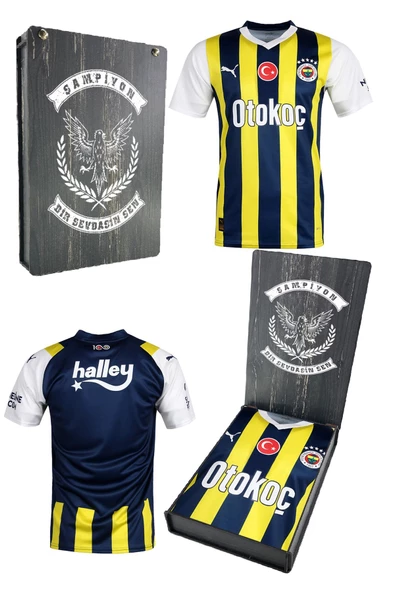 Fenerbahçe Orijinal 23/24 Sarı Lacivert Çocuk Forma Hediyelik Ahşap Kutulu