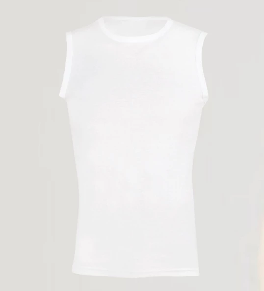 Erkek Sıfır Kol Bisiklet Yaka Slimfit Likralı Düz Tişört Beyaz - 4