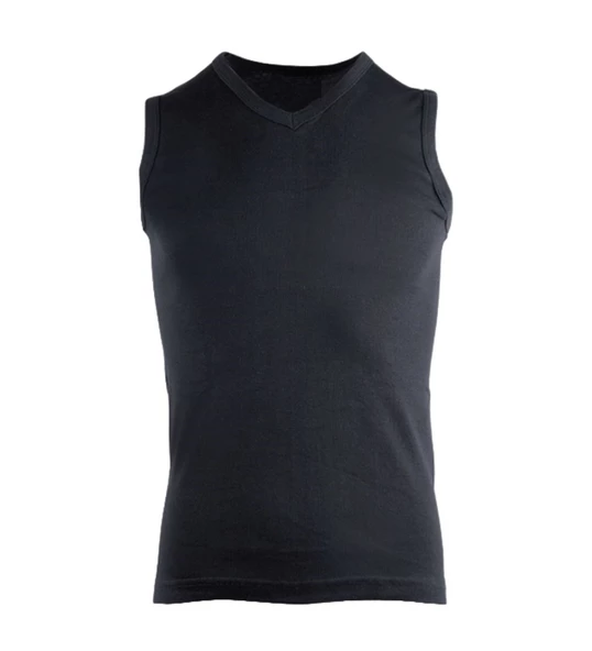 Erkek Sıfır Kol V Yaka Slimfit Likralı Düz Tişört Siyah - 4