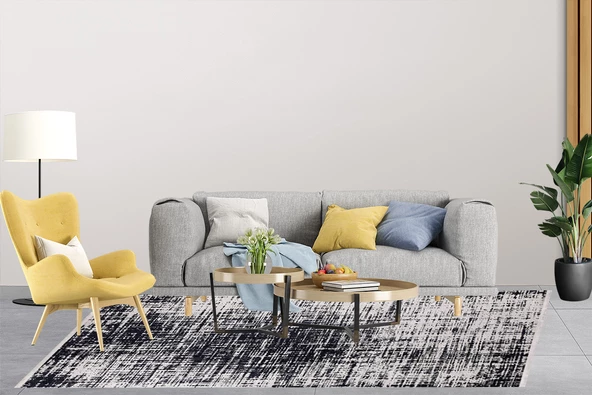 Modern Siyah Dijital Baskı Hipoalerjenik Kaymaz Taban Halı Yolluk - 4