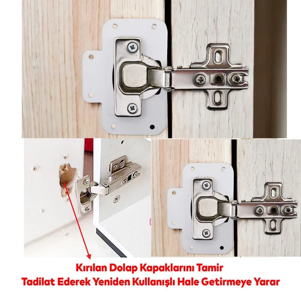 Beyaz Dolap Kapak Taş Tas Menteşe Metal Tamir Sacı 12 Adet Pratik Onarım Kiti Yuva Tablası 6,5x9 - 4