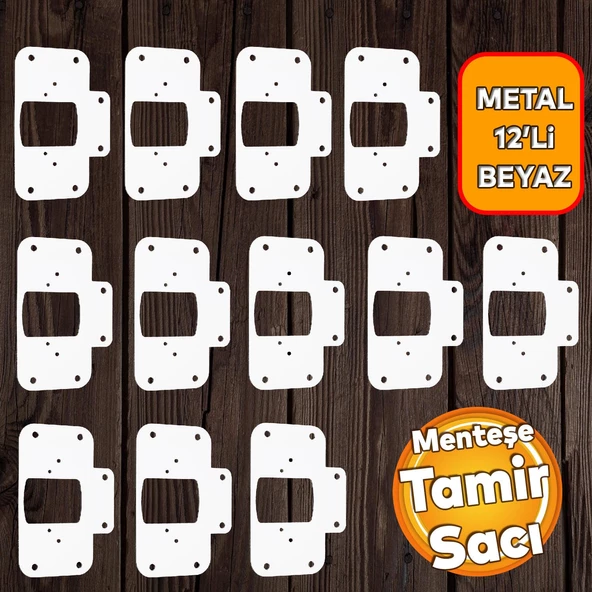 Beyaz Dolap Kapak Taş Tas Menteşe Metal Tamir Sacı 12 Adet Pratik Onarım Kiti Yuva Tablası 6,5x9