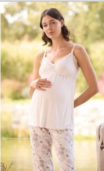 Monamise 24076 Çiçek Desenli  Hamile Lohusa 3 Lü Pijama Sabahlık Tk - 4