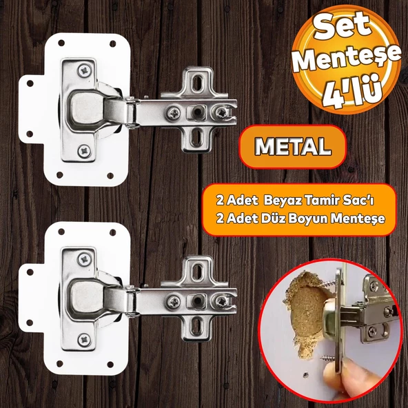 Mobilya Dolap Kapak Metal Beyaz Tamir Saç Hanaks Mutfak Gardrop Menteşesi Düz Tas Menteşe Set 4'lü ürün görseli