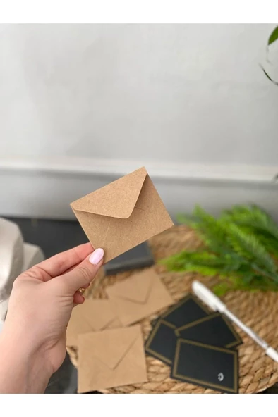 Siyah Kartlı 20 Adet Mandallı Kraft Kartlı Hediye Kartı -  9x7cm ( 1 Adet Beyaz Yazan Kalem) - 2