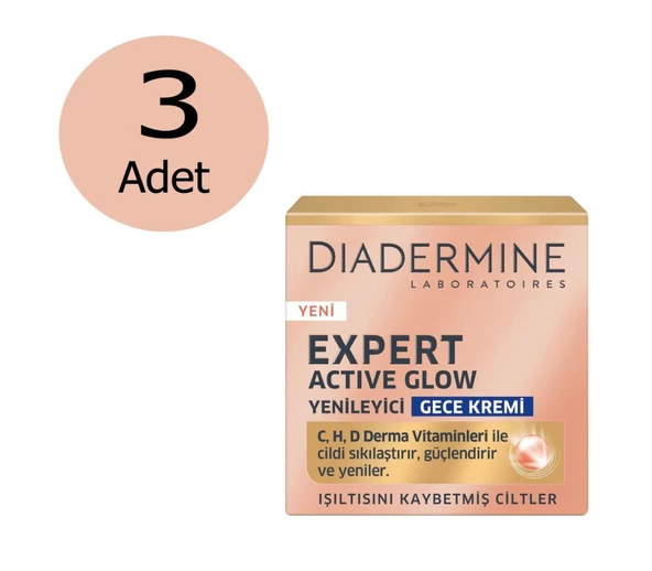 3 Adet Diadermine Expert Glow Yenileyici Gece Kremi 50 Ml