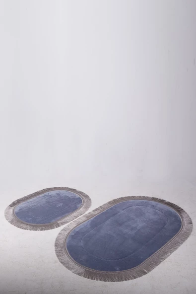 Bonny Home Pera Gri 2'li Banyo Paspası Seti Kaymaz Tabanlı Saçaklı Püsküllü Klozet Takımı - 3