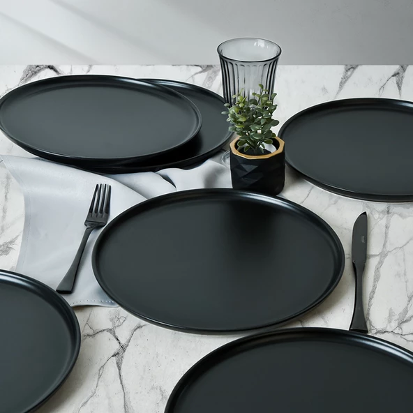 Keramika Mat Siyah Nordic Servis Tabağı 28 cm 6 Adet 956 - 2