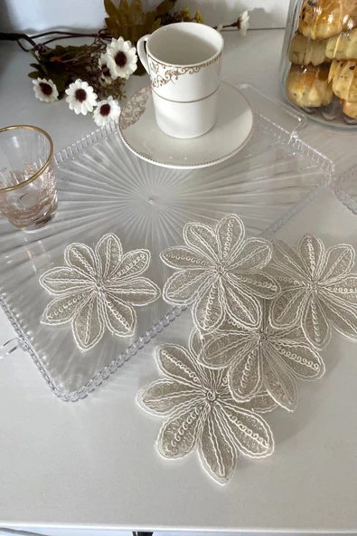 Model Petra | 6 Adet Fincan Yanı Sunum Peçetesi - Krem Kokteyl Peçetesi - Resim 3