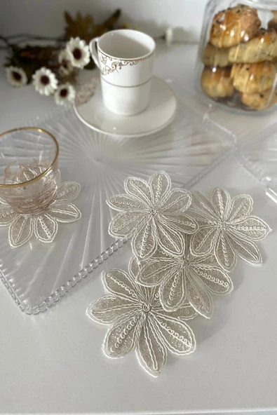 Model Petra | 6 Adet Fincan Yanı Sunum Peçetesi - Krem Kokteyl Peçetesi - Resim 4