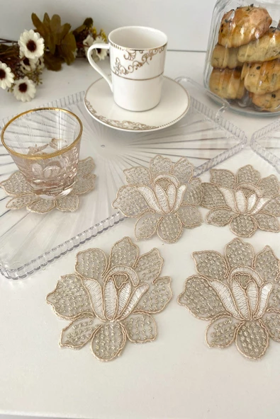 Mexico Model | 6 Adet Fincan Yanı Sunum Peçetesi - Gold Kokteyl Peçetesi - Resim 2